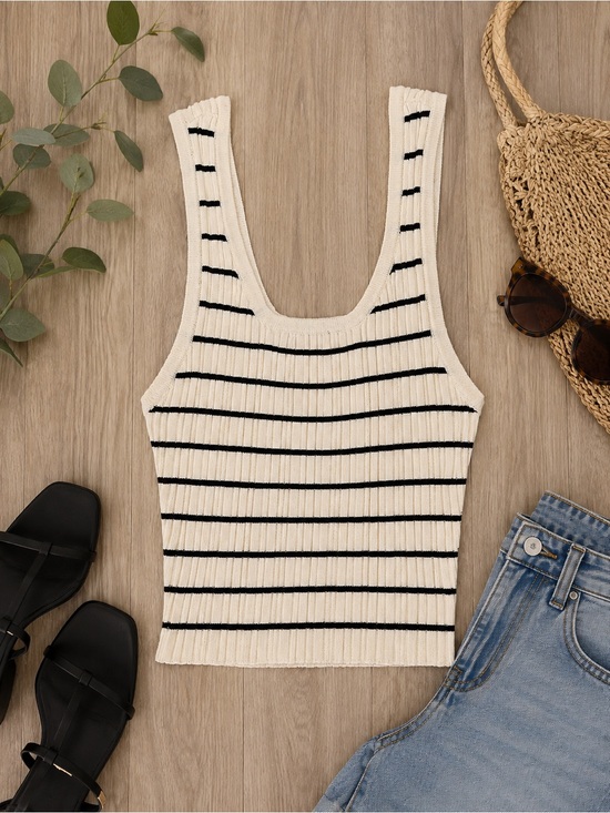 By Together Tops - By Together Cream Black Striped Ribbed Knit Tank Top Size S NWOT